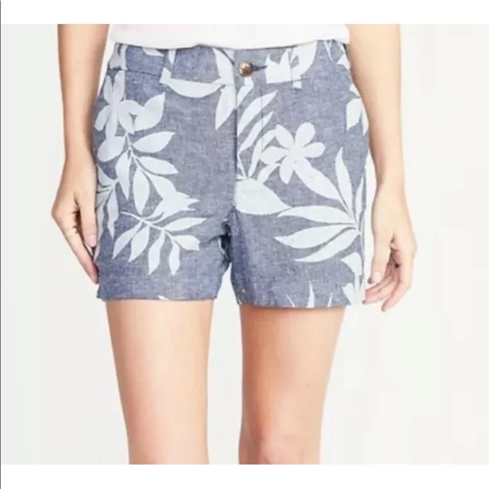 NWT Old Navy Size 4 Everyday Shorts Women's 5" Inseam Length Blue Floral Linen